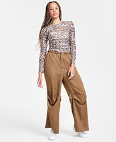 Bar Iii Women's High-Rise Wide-Leg Seamed Pants, Exclusively at Macy's