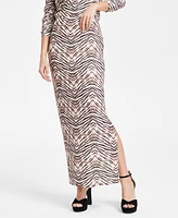 Bar Iii Women's Printed Knit Crepe Side-Slit Maxi Skirt, Exclusively at Macy's