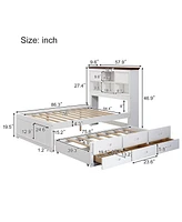 Streamdale Furniture Solid Pine Captain Bookcase Bed With Trundle Bed And 3 Spacious Under Bed Drawers