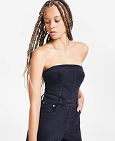 Bar Iii Women's Strapless Black-Wash Denim Jumpsuit, Exclusively at Macy's