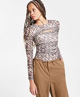 Bar Iii Women's Printed-Mesh Cutout Bodysuit, Exclusively at Macy's