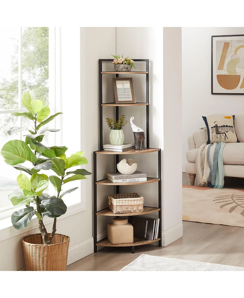 Slickblue 6-Tier Corner Open Shelf Modern Bookcase - Wood Rack Shelving Unit for Home and Office