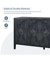 Slickblue 4-Door Storage Wooden Cabinet Console Table Sideboard with Elegant Flower Pattern Door Knobs