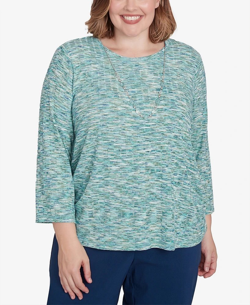 Alfred Dunner Plus Lake Victoria Space Dye Teal Top with Necklace