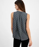 T Tahari Women's Printed Split-Neck Sleeveless Blouse