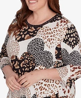 Alfred Dunner Plus Romancing the Stone Animal Print Hearts Top