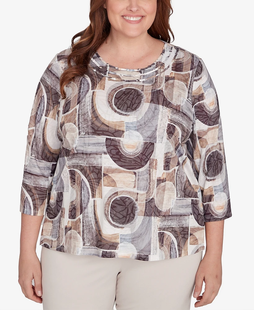 Alfred Dunner Plus Romancing the Stone Geometric Patch Print Top