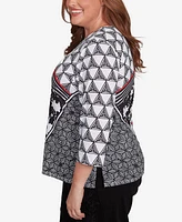 Alfred Dunner Plus Wild at Heart Geometric Multi Textured Patchwork Top