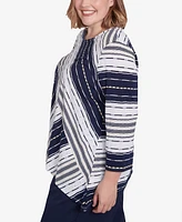 Alfred Dunner Plus Block Island Spliced Stripe Crew Neck Textured Top