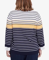 Alfred Dunner Plus Size Block Island Striped Two in One Collared Sweater with Necklace