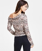 Bar Iii Women's Printed Asymmetric Long-Sleeve Top, Exclusively at Macy's