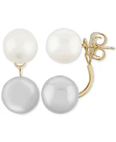 Macy's Two Tone Pearl (8.5mm) Front & Back Earrings 14K Yellow Gold