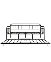 Streamdale Furniture Twin Size Metal Daybed Frame With Trundle, Heavy Duty Steel Slat Support Sofa Bed Platform