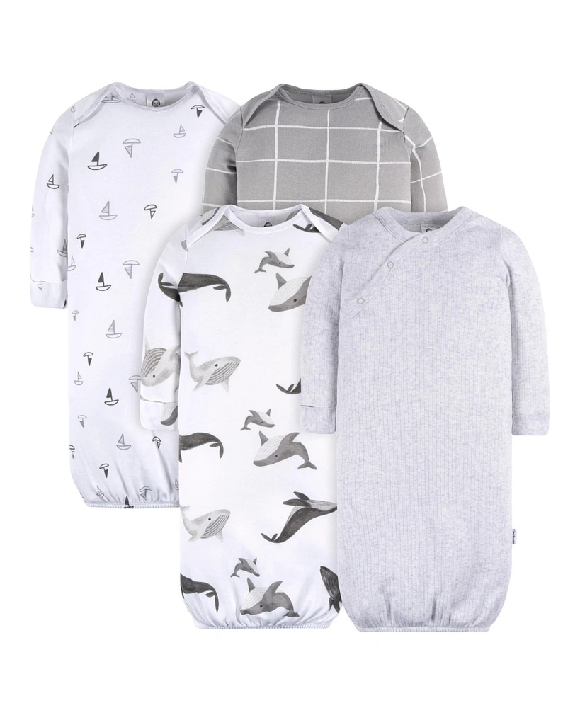 Gerber Baby Boys Gowns with Mitten Cuffs, 4-Pack