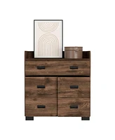 Streamdale Furniture Alyn Dresser, Four Legs, Four Drawers, One Double Drawer, Superior Top - Dark Brown