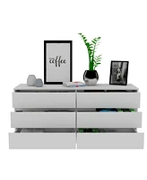 Streamdale Furniture Asteria 6 Drawer Double Dresser, Metal Handles - White