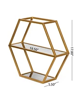 Streamdale Furniture Hexagonal Glass Shelf with Metallic Accents for Modern Glam Decor