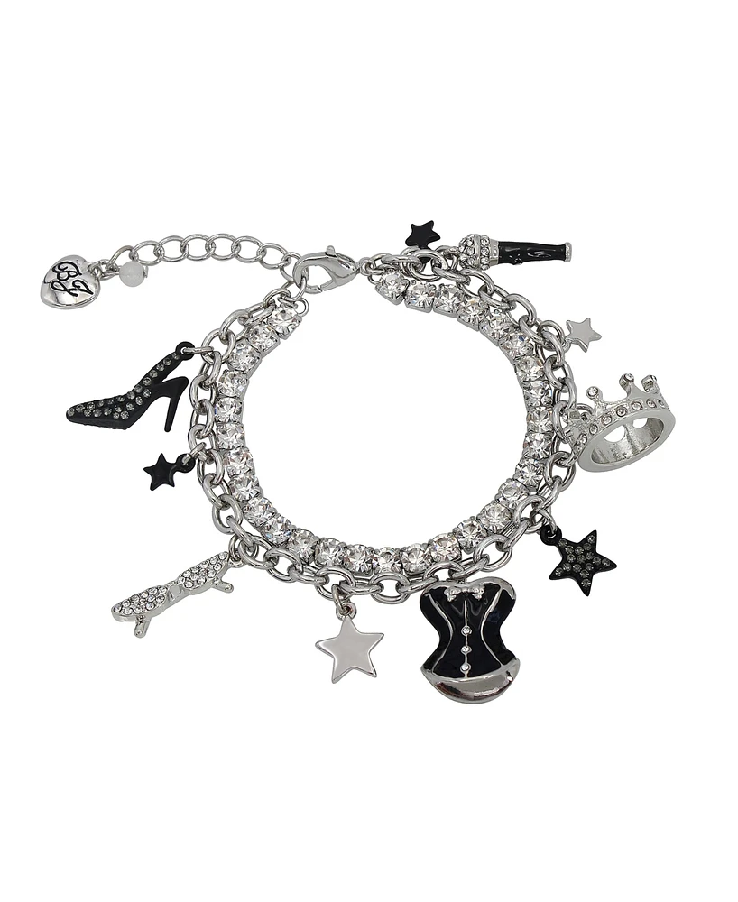 Betsey Johnson Faux Stone Midnight Magic Corset Charm Bracelet