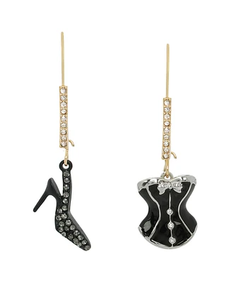 Betsey Johnson Faux Stone Midnight Magic Corset Mismatch Dangle Earrings