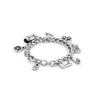 UNOde50 Sterling Silver Multiple Charm Thick Chain Metal Clad Bracelet