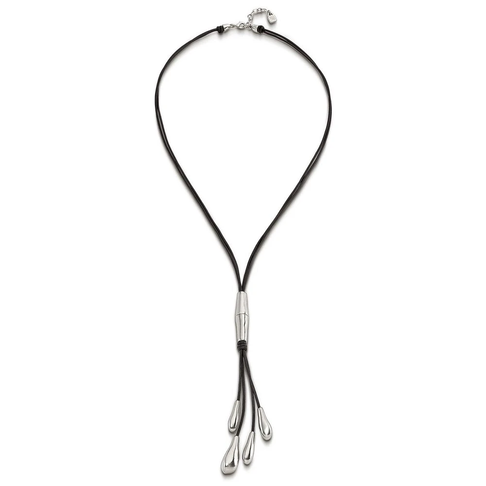 UNOde50 Long Leather Whip and Gold Plated Drop Necklace