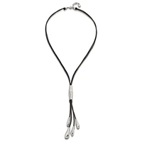 UNOde50 Long Leather Whip and Gold Plated Drop Necklace