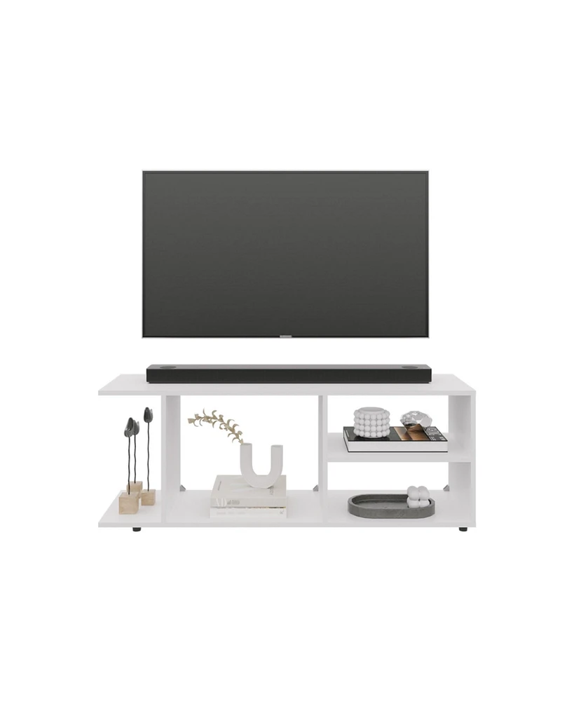 Depot E-Shop Sudley Entertainment Center with 4 Shelves and 4 Legs, White