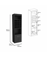 Depot E-Shop Athens Kava Bar Cabinet, 16 Built-in Wine Rack, Two Door Cabinet, Two Shelves, Black