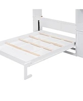 Streamdale Furniture Full Size Murphy Bed with Multiple Storage Shelves and A Cabinet, White