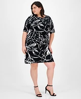 Connected Plus Printed Pleat-Detailed Dress