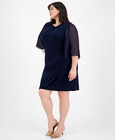 Connected Plus Chiffon Cape-Sleeve Sheath Dress