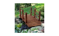 Slickblue Arch Bridge Small Wooden Landscape Bridge for Courtyard with Anticorrosive Carbonized Wood Finish