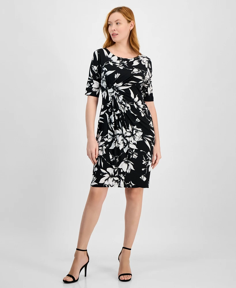 Connected Petite Printed Twist-Front Sheath Dress