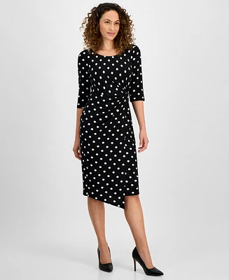 Connected Petite Twisted Polka-Dot Dress