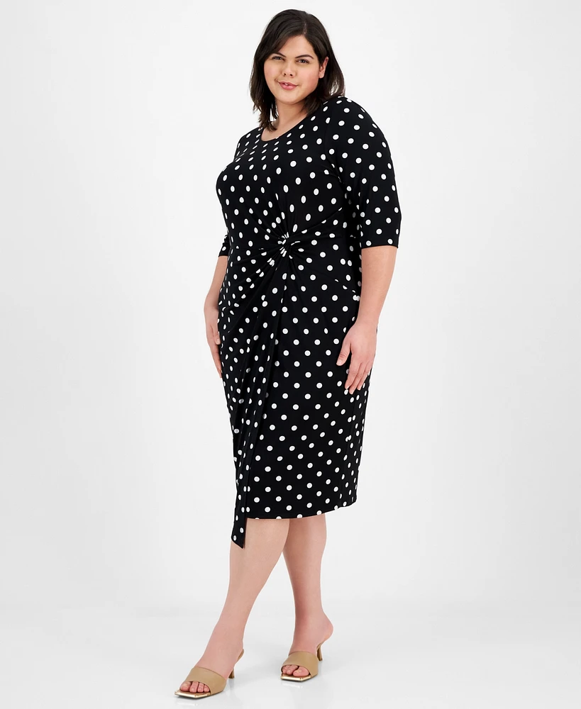 Connected Plus Printed Twisted-Side Midi Dress