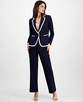 Le Suit Contrast-Tipped Pant Suit Regular & Petite Sizes