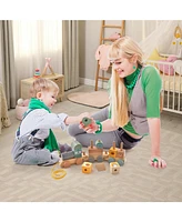 Gouun Wooden Toy Train Set with Stacking Wooden Blocks and Cute Animal Patterns