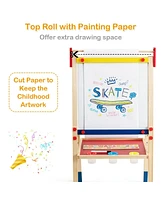 Gouun All-in-One Wooden Height Adjustable Kid's Art Easel with Magnetic Stickers and Paper