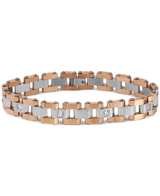 Men's Diamond Bracelet in Stainless Steel and Rose Ion-Plate (1/5 ct. t.w.)