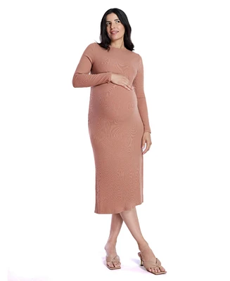 Women's Crew Neck Rib Knit Long Sleeve Column Dress - Motherhood Maternity