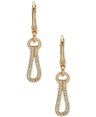 Dkny Gold-Tone Crystal Pave Polished Loop Leverback Drop Earrings