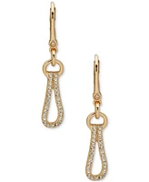 Dkny Gold-Tone Crystal Pave Polished Loop Leverback Drop Earrings