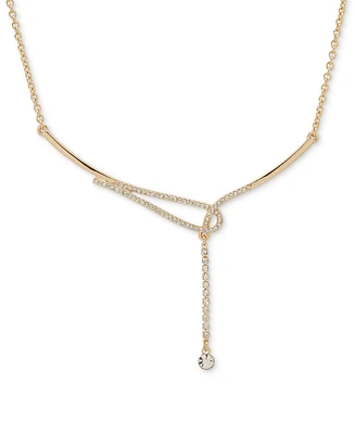 Dkny Gold-Tone Crystal Pave & Polished Looped Lariat Necklace, 16" + 3" extender