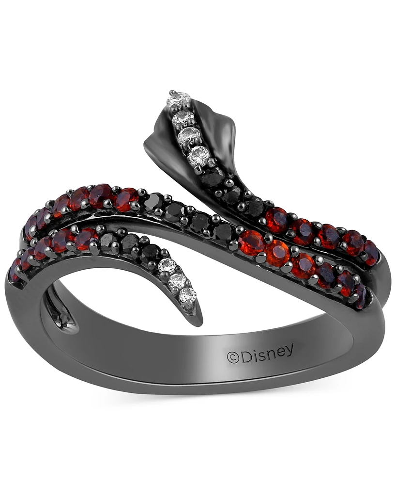 Disney Enchanted Vault Garnet (1/3 ct. t.w), Black Diamond (1/10 ct. t.w.) & Diamond (1/20 ct. t.w.) Jafar Snake Ring in Black Rhodium-Plated Sterling