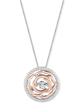 Disney Enchanted Vault Diamond Belle Rose Circle 18" Pendant Necklace (1/6 ct. t.w.) in Sterling Silver & 10k Rose Gold