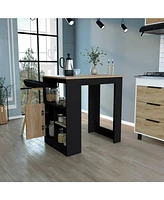 Masset Kitchen Island 36" H, Three Open Side Storage Shelves and One Push-to-Open Cabinet