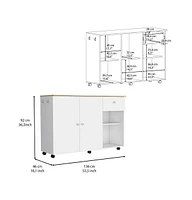 Syros Kitchen Island Cart, Six Carter, One Drawer, Double Door Cabinet, Two External Shelves, Four Interior Shelves, White / Pine