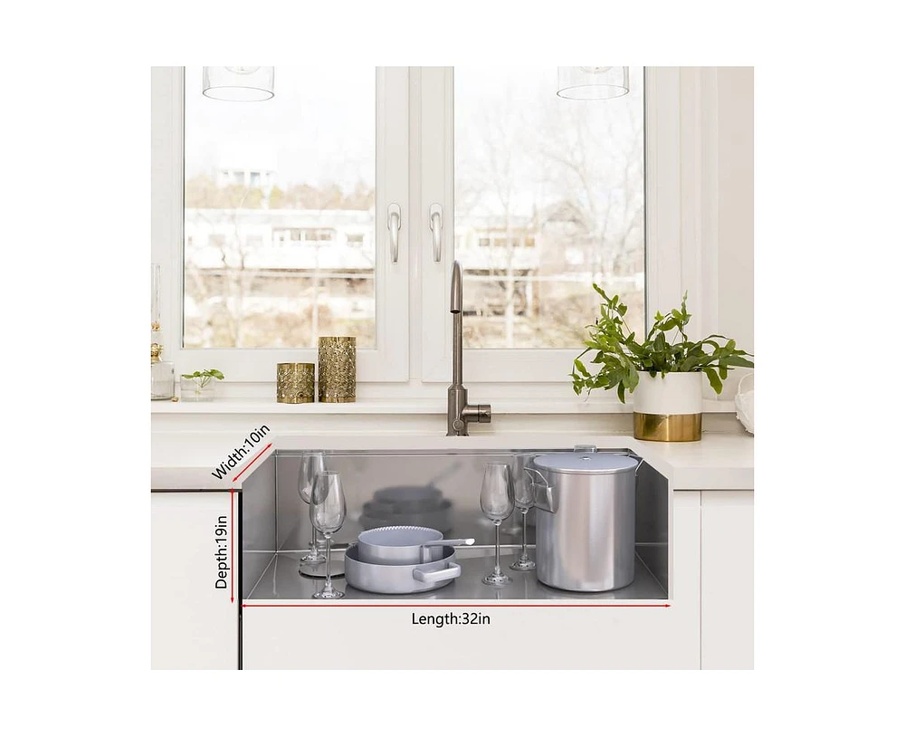 gaomon 32 Inch Undermount Kitchen Sink, Brushed Nickel Single Bowl Stainless Steel Kitchen Sink, Easy Drain and Low Noise, for Kitchen and Bar(32"x19"