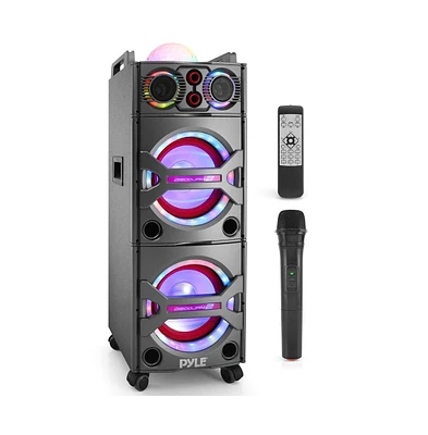 Pyle Bluetooth Pa Loudspeaker Karaoke Entertainment System, Active Powered Speaker with Flashing Dj Party Lights