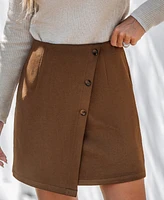 Cupshe Women's Light Brown Asymmetrical Button Mini Skirt